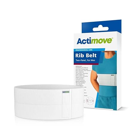 Actimove Professional Two-Panel Rib Belt For Men | Elastic Chest Wrap Belt for Sore, Bruised Cracked, Fractured or Dislocated Ribs Protection, Compression and Support, White, Univesral/Large