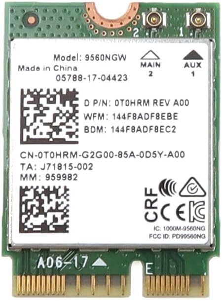 9560NGW Wireless-AC 9560 Dual Band M.2 CNVio 2230 802.11ac WLAN 1.73Gbps Bluetooth 5.1 WiFi Card T0HRM 0T0HRM CN-0T0HRM Compatible Replacement Spare Part for Intel Compatible and Laptop Systems