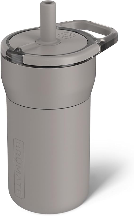 BruMate Leap 12oz 100% Leakproof Kids Tumbler with Handle and Silicone Soft Straw | Drop Resistant Silicone Sleeve | For Kids 4+ | Insulated Stainless Steel | Cup Holder Friendly | 12oz (Mocha)