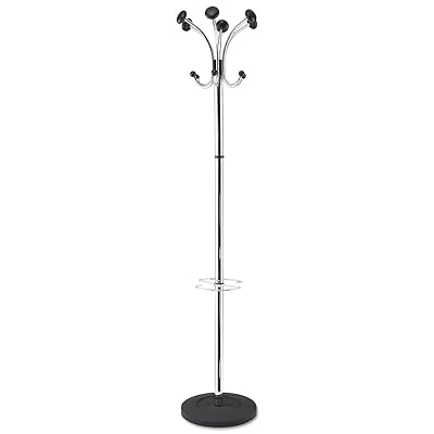 ALBA PMCLAS Chromy Coat Stand, 12 Knobs, 16w x 16d x 70-12h, ChromeBlack