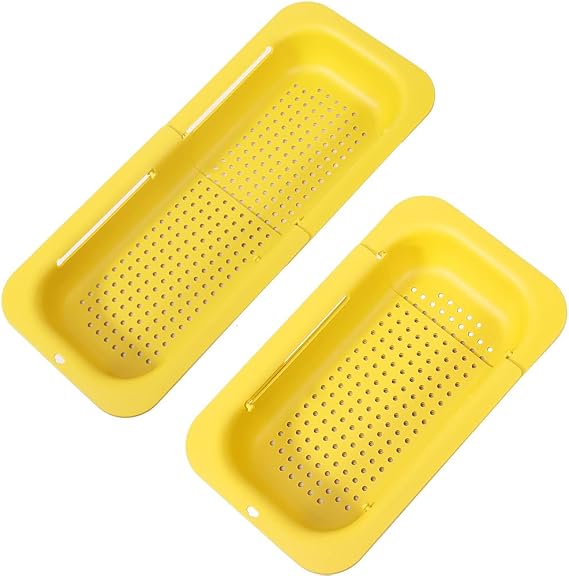 Collapsible Sink Colanders and Strainers Basket Extendable Plastic Fruit Vegetable Strainer Drainer Basket for Kitchen (Length 13.6 inch-18.7 inch) (Yellow) 6 * 10