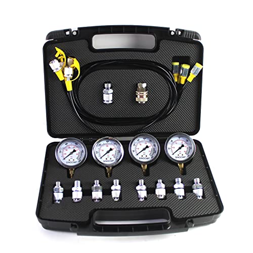 SINOCMP Hydraulic Pressure Test Kit 10Mpa25Mpa40Mpa60Mpa 4 Pressure Gauges 10 Test Couplings 3 Test Hoses for Excavator Construction Machinerywith Sturdy Carrying Case Black