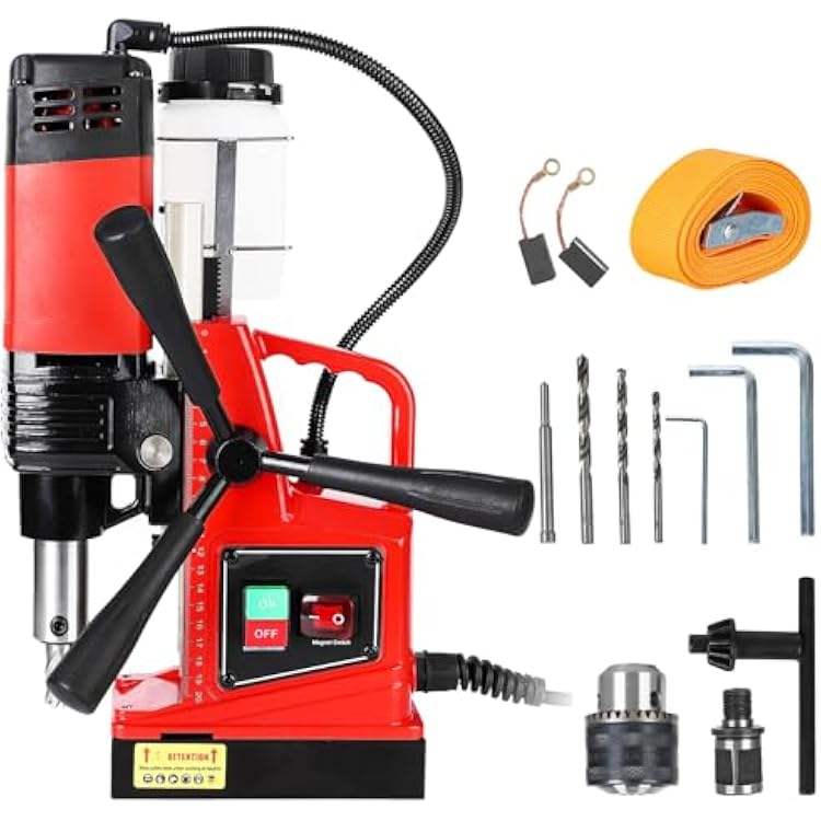 Mag Drill Press - 1300W Electric Magnetic Drill with Twist Drill Chuck for Effortless Boring up to 1.57, Powerful 2922lbf Force, Ideal for Home Improvement Projects.
