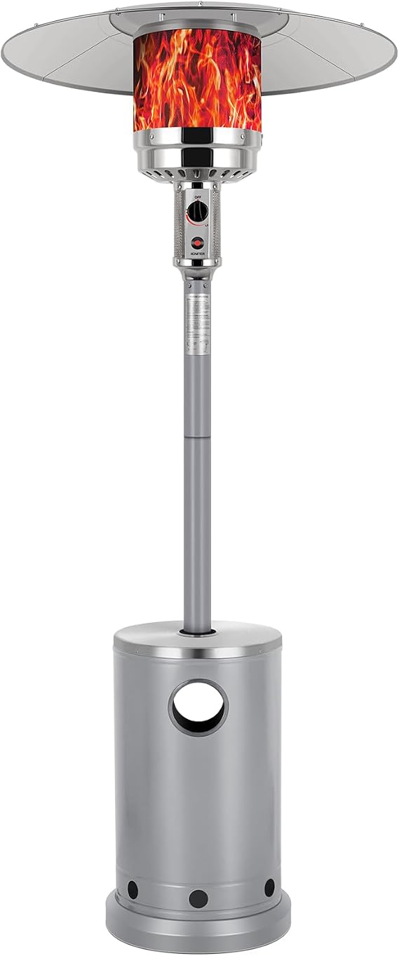 Patio Heater - Stainless Steel Burner - Triple Protection System - Wheels - Outdoor Heaters for Patio, Garden, Commercial and Residential - Silver