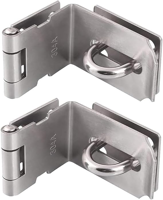 2 Pack 90 Degree Right Angle Padlock Hasp, Door Hasp Latch 90 Degree for Push/Sliding/Barn Door, 2.0 mm Thickness Satin Nickel, 4 Inch