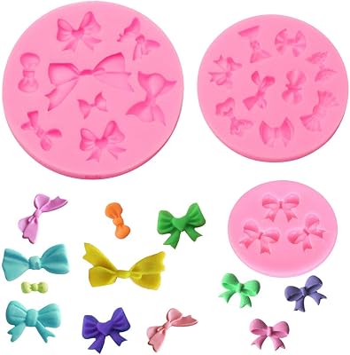3 Pack Bows Silicone Mould, Bow Fondant Sugar Mould Craft Molds for Valentines Day Birthday Wedding Party DIY Cake Decorating Mold