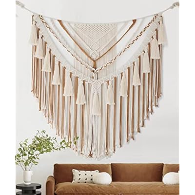 Jakalin Large Macrame Wall Hanging Macrame Wall Decor Boho Panels Handmade Yarn Wall Art Living Room Bedroom Home Decor 47 Wx 55 L
