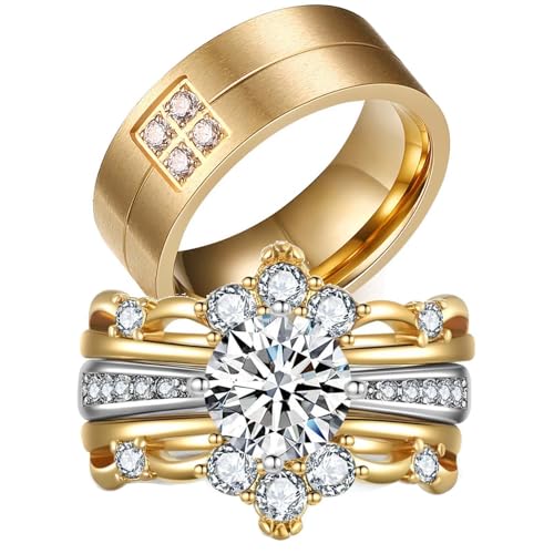 ringheart Couple Rings Black Matching Ring 1.5ct AAA CZ Women Wedding Ring Sets for Him and Her Red Wedding Ring
