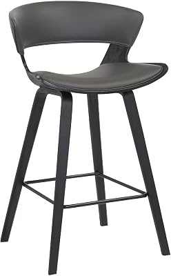 Armen Living Jagger Modern 26 Counter Height Barstool with Gray Faux Leather and Black Wood