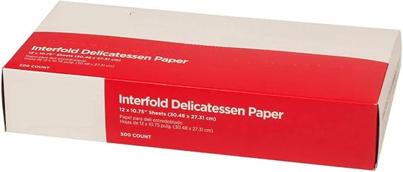 Concession Essentials 10 x 10.75 Inch Dry-Waxed Paper Deli Wraps, White, Light-Grade, Interfolded, 500 Ct Box.