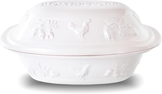 Romertopf Rustico Clay Roaster | Non-Stick Dutch Oven | Healthy Pot Cooking | Clay Baker | Versatile Cooking Vessel - 3.2 Quart (3 Liters) for up to 4 People - White