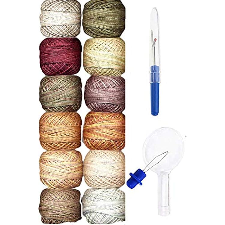 Valdani Embroidery Thread Perle Cotton Size 8 Hand-Double-Dyed Country Lights Collection 2 PC8-Country2 with Seam Ripper and Needle Threader