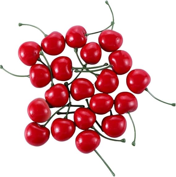 20 Pcs Red Artificial Cherries,Fake Cherries,Fake Fruit Decor Simulation Cherry Model Lifelike Fruit Cherry Ornament,Home Kitchen Party Decoration Desk Ornament Photography Prop Fake Candy,Fake Bake