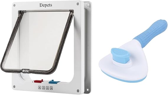 Cat Door for Interior Exterior Doors and Cat Brush Dog Brush Bundle