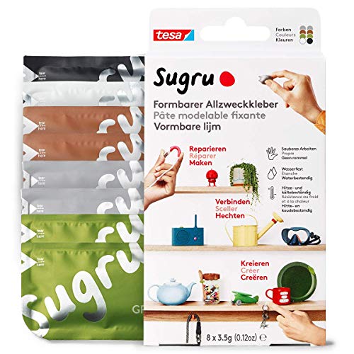 Sugru by tesa Malleable All-Purpose Adhesive, 8 Pack, 8 x 3.5 g, Black, White, Green, Brown & Grey - Versatile Adhesive Clay - for Repairing, Gluing and Fixing Without Drilling
