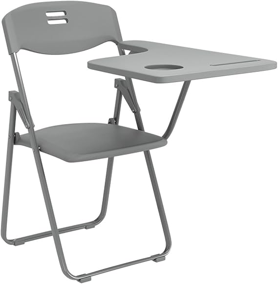 Grey,A,Folding Office Chairs with Back Stackable Conference Room Chairs with Writing Pad Office Guest & Reception Training Room Chair with Storage Basket for Home Office School Classroom