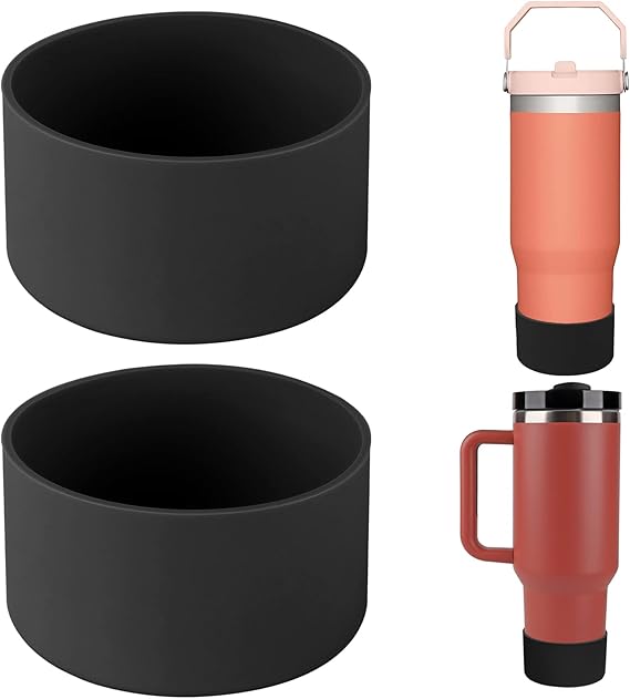 Silicone Bumper Boot for Stanley Quencher H2.0 40 oz 30 oz Tumbler with Handle & Stanley IceFlow 20oz 30oz, Protective Water Bottle Bottom Sleeve Cover, Tumbler Accessories (Black)