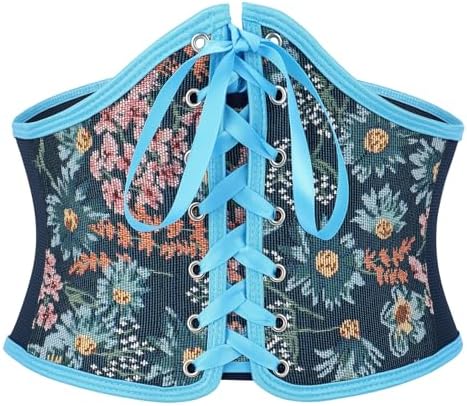 LEACOOLKEY Women Floral Corset Belt Lace-up Tied Waspie Wide Waist Belt Renaissance Costume Corset Belt