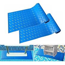 2 Rolls Swimming Pool Ladder Mat, 35.4 x 9 inch Non-Slip Pool Step Pad, Protective Blue Medium Swimming Pool Mat for Above Ground Swimming Pools Liner and Stairs (Willow)