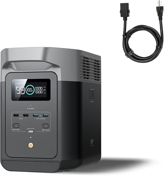 EF ECOFLOW Portable Power Station DELTA 2, 1024Wh LiFePO4 Battery, 1800W AC/100W USB-C Output, Solar Generator for Home Backup Power (Solar Panel Optional), Camping & RVs (AC Cable Included)