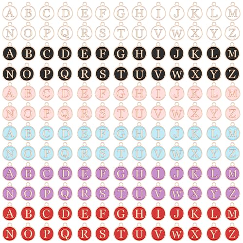 SANNIX 156 Pcs6 Sets Letter Charms Double Sided Alphabet ABC Capital A-Z Enamel Initial Charms with 200Pcs Open Jump Rings for Necklaces Bracelets Jewelry Making, 6 Colors