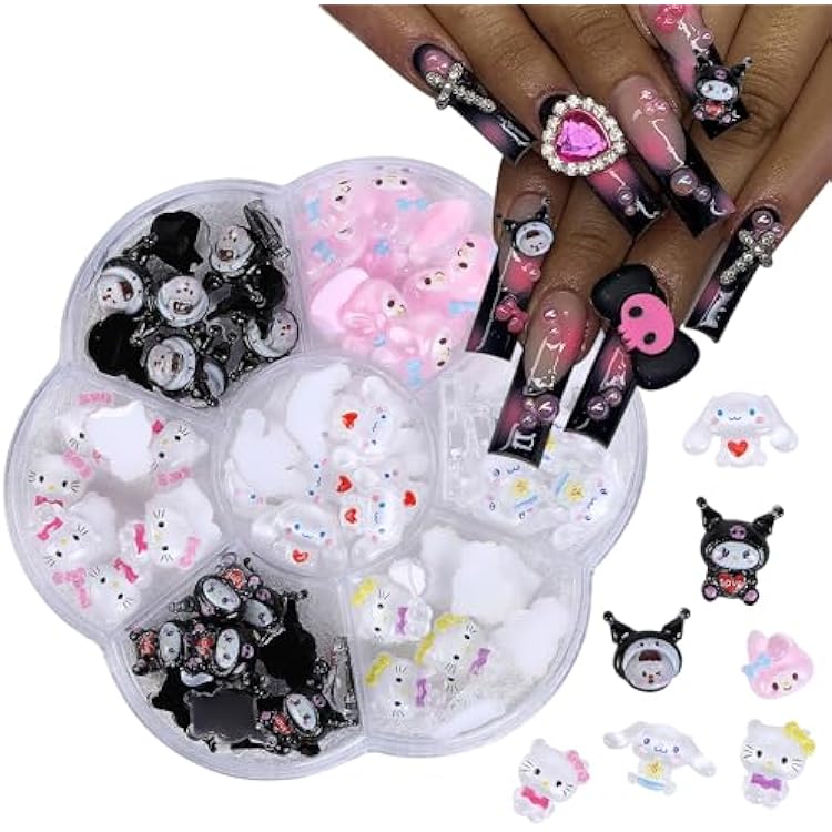 70PCS Kawaii Nail Charms - Cute Cartoon Kitty 3D Flatback Resin Rhinestones for DIY Nail Art Charms | Perfect for Y2K Aesthetic, Slime Crafts for Acrylic Nails