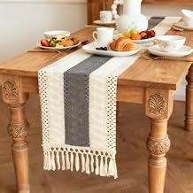 Macrame Table Runner Boho Table Runners with Tassels Hand Woven Cotton Rustic Farmhouse for Bohemian Kitchen Dining Table 12x63 in Gray