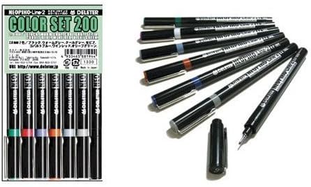 Deleter Neopiko Line-2 Set of 7 Pens [Color Set 200] 2.0mm Tips for Professional Comic Manga Graphic Illustration