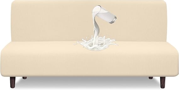 Granbest Water Repellent Futon Cover High Stretch Armless Sofa Covers Foldable Sofa Bed Covers Jacquard Futon Slipcover Waterproof Furniture Protector for Kids, Pets (Futon, Beige)