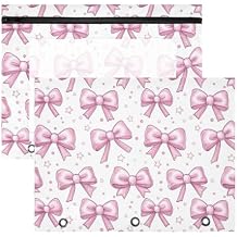 A4 Document Bag Cute Pink Bows Pearls Stars Binder Pouches Binder with Zipper 2 Pack Pencil Pouch for Office School