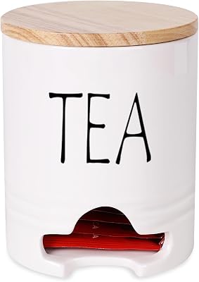 Farmhouse Tea Bag Holder with Lid, Ceramic Tea Bag Caddy Dispenser for Countertop,Tea Bag Organizer Storage Container Tea Bag Chest for Beverage Supplies White
