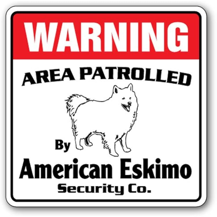 SignJoker] American Eskimo Security Sign Area Patrolled by Dog Wall Plaque Decoration