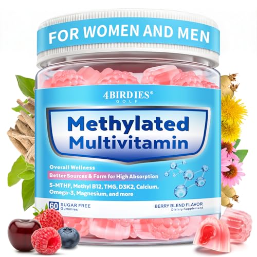 Methylated Multivitamin for Men and Women Gummies with Omega-3, D3 K2, Calcium, Methylfolate & B12, TMG, Mens & Womens Multivitamin Daily Vitamin A, C, E, B, Magnesium, CoQ10 for Daily Support, Vegan