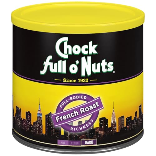 Chock Full o Nuts French Roast Ground Coffee Premium Beans in Recyclable Steel Can Rich Flavor & Aroma, Dark Roast Perfect for Drip, Pour-Over, Percolator 26 Oz Can