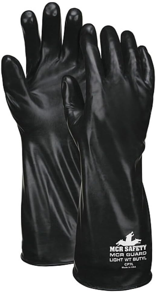 MCR Safety CP7XL Butyl Rubber Gloves, 7 Mil Smooth Finish, Gauntlet Rolled Cuff, 14 Length, X-Large, 1-Pair