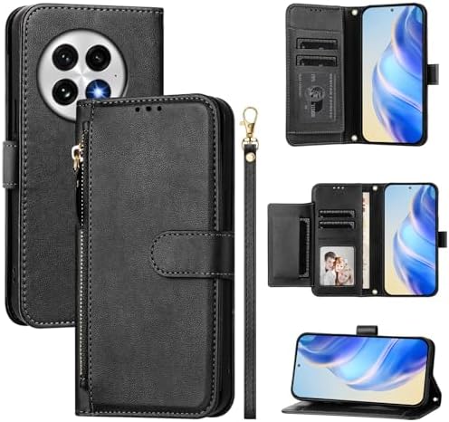 Compatible with OnePlus 13 5G Phone Case Holster,Compatible with OnePlus 13 5G PJZ110 Flip PU Leather Zipper Wallet Case Case Black