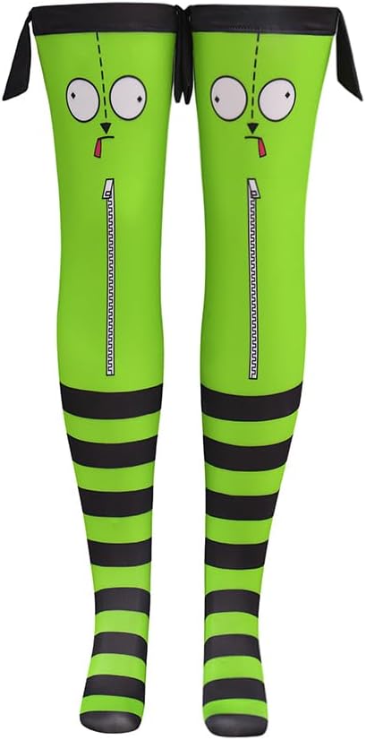 Invader Cosplay Gir Zim High Slipper Socks Alien Green Thigh High Socks for Adult