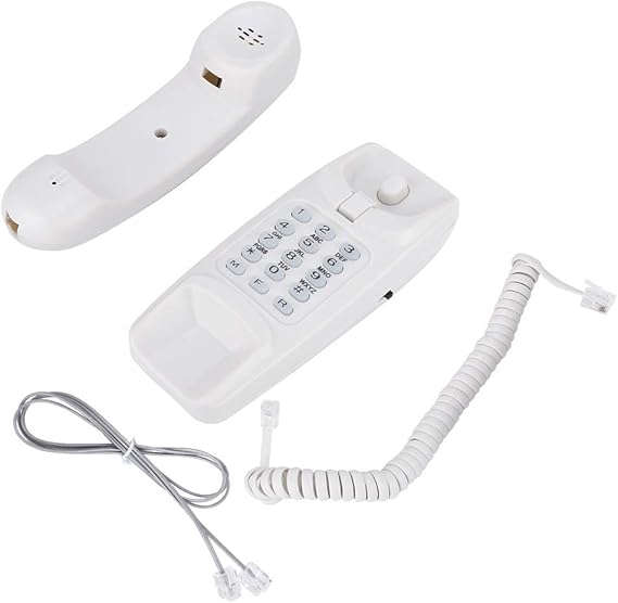 Wall Mount Landline Telephone, Desktop Wall Corded Phone with Redial No Caller ID Home Phone for Hotel Family(White)