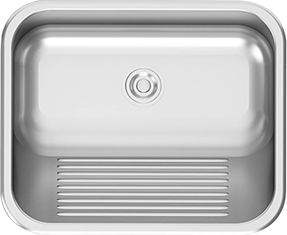 Bathroom Sinks Laundry Pool Washboard Basin, Household Stainless Steel Single Bowl Sink Cleaning Basin, Balcony Wash Basin Multi-Purpose Dish Tub with Washing Board, Thickened Countertop Wash Basin