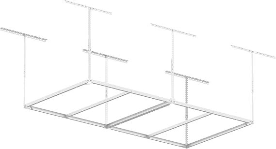 4x8ft Overhead Ceiling Garage Storage Rack, 600LBS Capacity, White