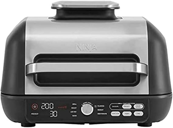 Ninja Foodi MAX PRO Grill, Plancha Flat Grill Plate & Airfryer, 3.8 L Hot Air Fryer, Air Fryer with Digital Temperature Sensor, Dishwasher Safe Parts, 7-in-1, Silver/Black AG651EU