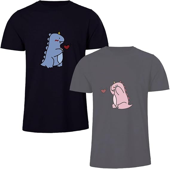 Matching Outfit for Couple with Lovely Dinosaur,Pure Cotton Matching T-Shirt for Lover(Pack of 1 Shirt)