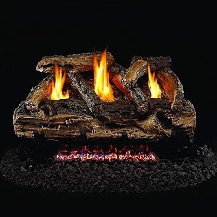 Peterson Real Fyre 24-Inch Split Oak Vent-Free Natural Gas Log Set with ANSI Certified G9 Burner, Remote Control, Fireplace Logs, Faux Driftwood Look, Indoor Heating, ODS Safety, 36,000 BTUs