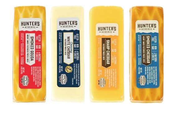 HUNTERS RESERVE - Cheese Bar Assortment 4oz - 4PC Variety Pack CREAMY WHITE - SMOKED CHEDDAR - SHARP - SMOKED GOUDA