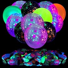 GYIPFIPA 90 Pcs UV Neon Balloons ,Neon Stars Glow Party Black Light in the dark for Birthday Decorations Wedding Supplies Blacklight Carnival Reactive Fluorescent