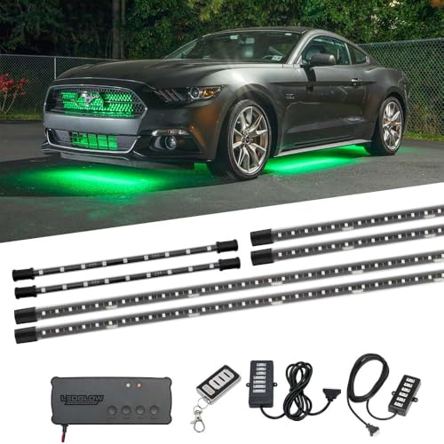 LEDGlow 4pc Million Color Multi-Color LED Underbody Underglow & 2pc Interior Footwell Accent Lighting Kit for Cars - 18 Solid Colors - 12 Unique Patterns - Music Mode - Includes Control Box & Remote