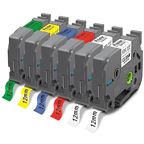 Pristar Compatible Label Tape for Brother TZe-231 tze 12mm 0.47 inch Laminated White Tz Tape for Brother ptouch PTD210 PTH110 PTH111 D600 PTH100 PTP700 PTD450 2040 Multicolored 6