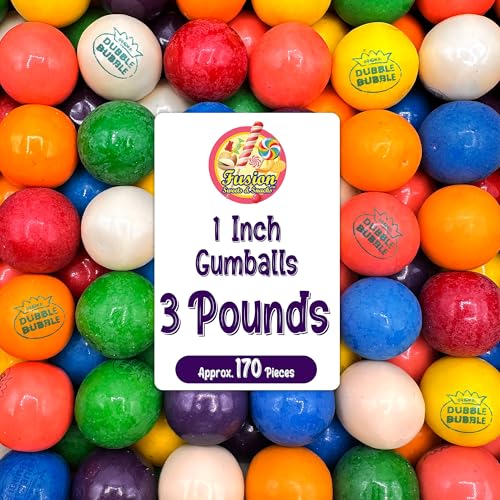 Gumballs 1 Inch - 3 Pound Bag - Gum Balls For Gumball Machine - Gumballs Bulk - Gum Ball Machine Refill - Assorted Fruit Flavor - Bubble Gum