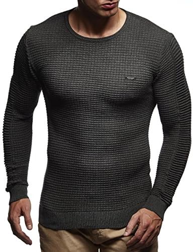 Leif Nelson Mens Sweater Knitted Pullover Hoodie Basic Crew Neck Sweatshirt Longsleeve Long Sleeve Slim Fit LN1545