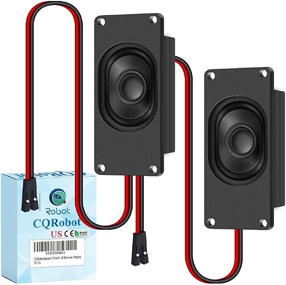 CQRobot Enclosed Speakers 5 Watt RMS 8 Ohm for Arduino 70mm (L)31mm (W) | Front-Firing, 2.54mm for Dupont Lead Wires, Rectangular, 4 Corner Mounting Holes, for Electronic DIY Projects, 1 Pair